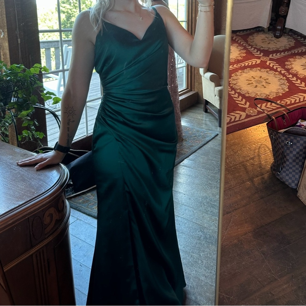 Revelry Rory Satin Dress (Emerald)